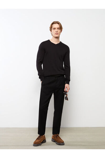 LC Waikiki Black V-Neck Long Sleeve Men's Knitwear Sweater