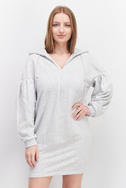 NA-KD Women Hooded Plain Mini Dress, Grey