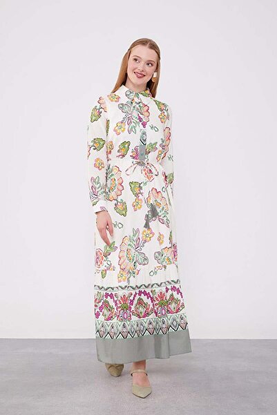 Levidor Φόρεμα με λεπτομέρεια με κορδόνι στη μέση και γιακά πουκάμισου σε χρώμα εκρού