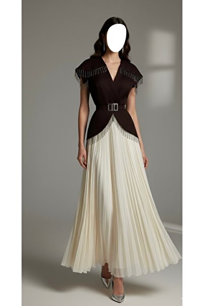 ODAYLZ Chiffon evening dress with pleats and sparkling crystal fringe.