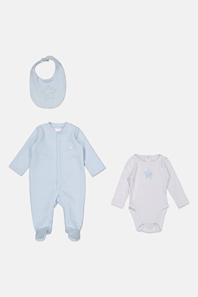 Rock A Bye Baby Boutique Toddlers Girl 3 Pieces Embroidered Bodysuits And Bib Set, Light Blue