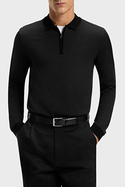 BOSS Logolu Pamuklu Regular Fit Yarım Fermuarlı Polo Yaka Kazak Erkek POLO YAKA KAZAK 50549583 001