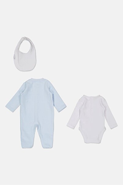 Rock A Bye Baby Boutique Toddlers Girl 3 Pieces Embroidered Bodysuits And Bib Set, Light Blue