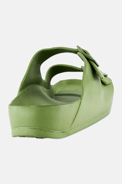 Muy Mucho Women Adjustable Buckle Double Strip Slides, Sage Green