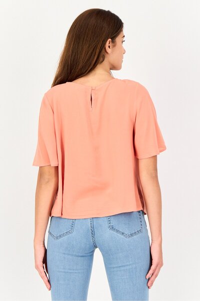 Levi's Women Round Neck Ruffle Sleeve Ruched Top, Coral