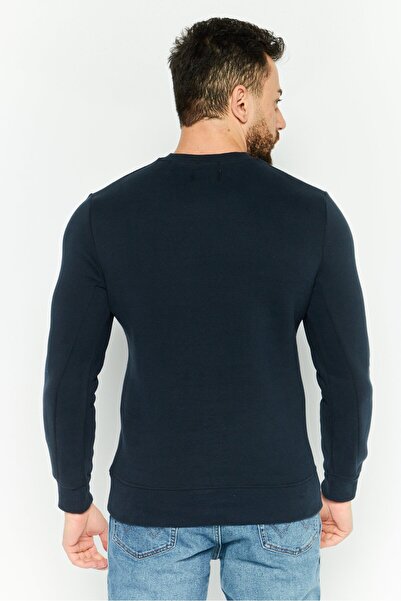 Pepe Jeans Men Crew Neck Graphic Print Long Sleeve Sweatshirt, Navy Blue