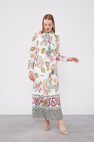 Levidor Φόρεμα με λεπτομέρεια με κορδόνι στη μέση και γιακά πουκάμισου σε χρώμα εκρού