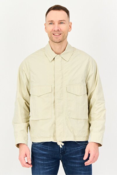 Reserved Men Long Sleeve Solid Windbreaker Jacket, Beige