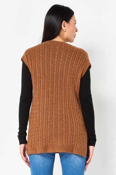 Tommy Hilfiger Women V Neck Knitted Vest Sweater, Dark Brown
