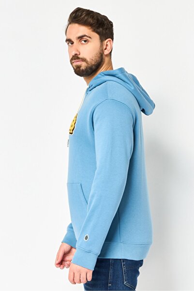 Giordano Advance Bravely X Men Embroidered Logo Long Sleeve Hoodie, Surf Blue