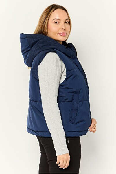 Don't Call Me Jennyfer Women Hooded Quilted Vest Jacket, Navy