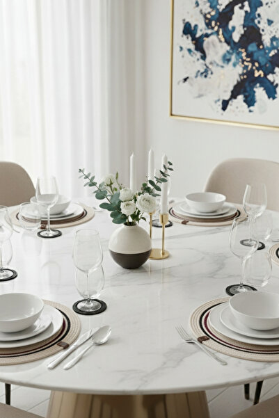 Salvia Dione 12-Piece Luxury American Serving Spoon Set | Decorative Wicker Jute Plate Coaster Tableware Serving Set