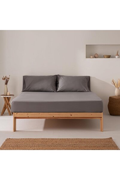 OEM Fitted sheet, 200x200x30 cm, 100% cotton, breathable, dark grey