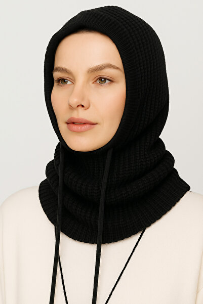 mrcans Siyah Triko Örgü Ayarlanabilir Balaclava Bere Şapka
