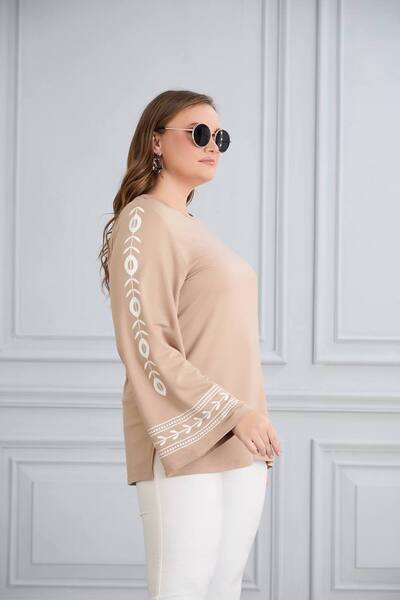 MODA Bluză tunică pentru femei, mărime mare, elastică, cu detalii brodate