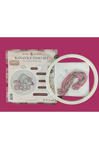 Besa Mama Rosas Kanaviçe Pano Set -Sevimli Fil & 22 cm