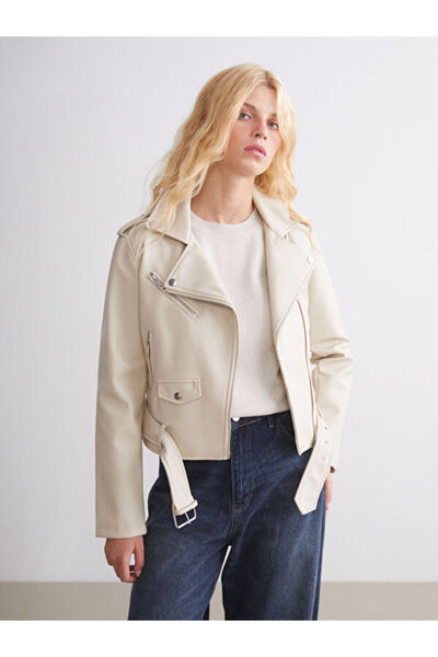 LC Waikiki Biker Collar Women's Leather Look Jacket