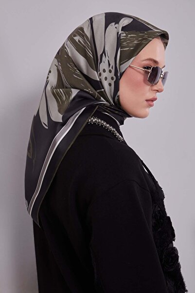 Levidor Сірий шовковий шарф з квітковим візерунком