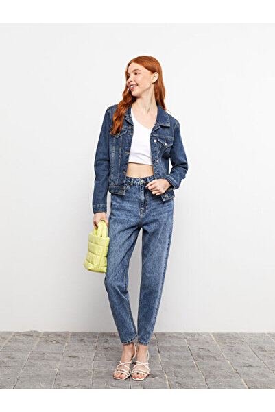 LC Waikiki Jachetă de jeans pentru femei, cu mânecă lungă, cu închidere cu nasturi în față