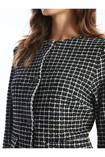 LC Waikiki Crew Neck Plaid Women's Tweed Jacket