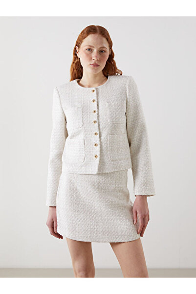 LC Waikiki Crew Neck Self-Patterned Women's Tweed Jacket