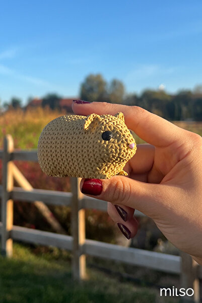 MİLSO Hamster - Örgü Dokulu Mini Hayvan Figürü – Araba Aksesuar, Pasta Süsü, Çocuk Odası Dekoru