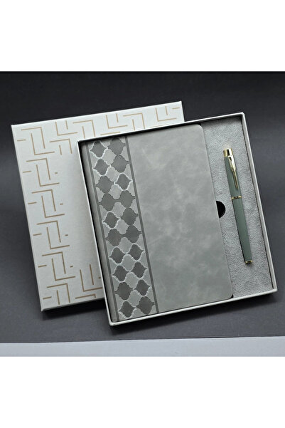 shopwave Boxed Gray Notebook and Metal Pen Set