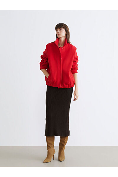 LC Waikiki Polo Collar Women's Bomber Cashmere Jacket