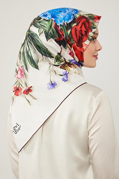 Levidor Μπεζ μαντήλι από καθαρό μετάξι με σχέδιο τριαντάφυλλου