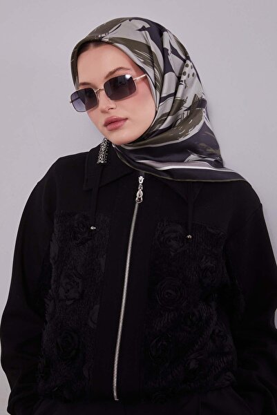 Levidor Сірий шовковий шарф з квітковим візерунком