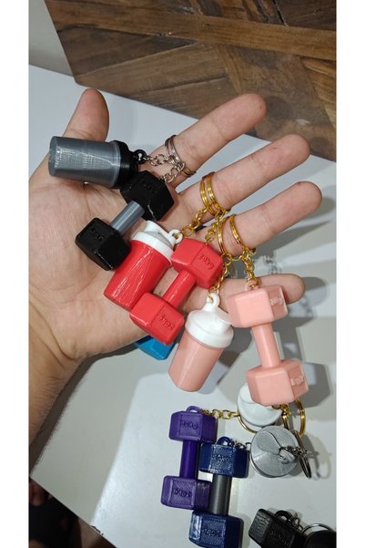 END Design Sports Themed Dumbbell & Shaker Keychain Set That Makes Sound When Shaken |   Multi-Colored Bag Ornament
