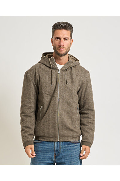 BOSS Erkek Rahat Kalıp Kapüşonlu Yünlü Uzun Kollu Kahverengi Ceket 50549175-245