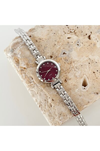Vesce Atelier Pierre Silver Watch Burgundy