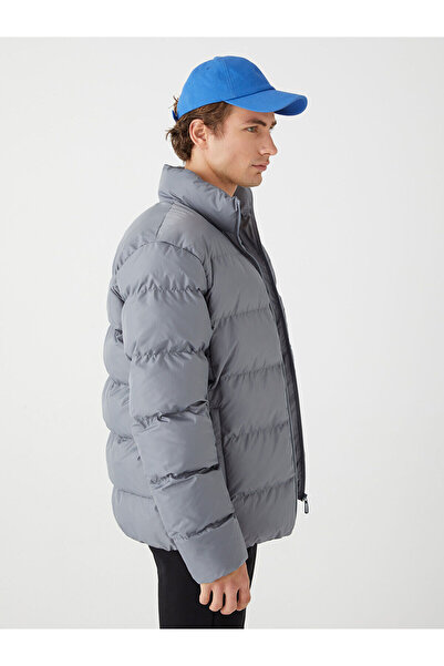 LC Waikiki Palton puf pentru bărbați, gri standard, model guler ridicat