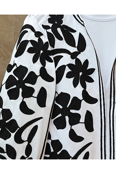 Modamorfo Lined Jacket with Embroidered Sleeves and Front - White