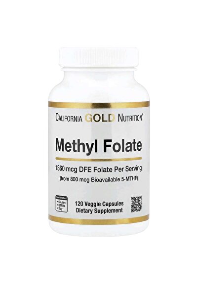 California Gold Nutrition Methyle Folate 1360mcg, Nerve Support Methyle Folate and Vitamin C, 120 Vegetarian Capsules