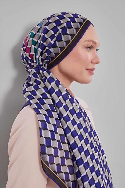 Levidor أزرق بلون الكوبالت وشاح ناعم بنمط مكعبات