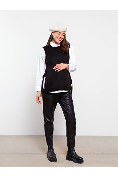 LC Waikiki Özmarka New Season Elastic Waist Straight Leather-Look Maternity Trousers