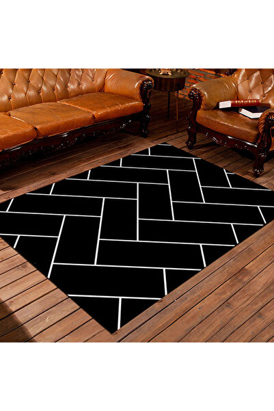 HALAMODO Black Modern Geometric Patterned Floor Mat 120X160cm