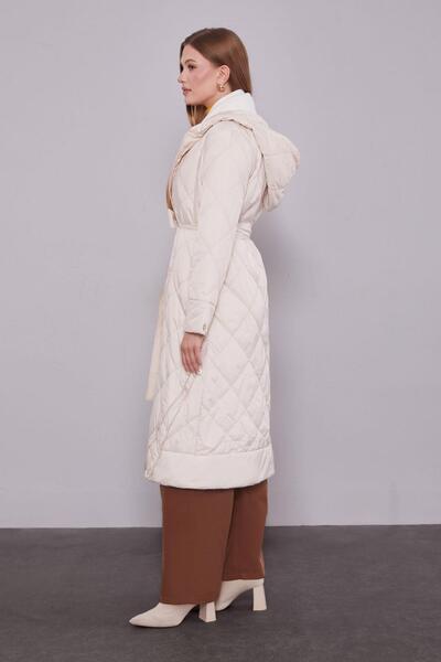 Levidor Beige Quilted Maxi Length Coat