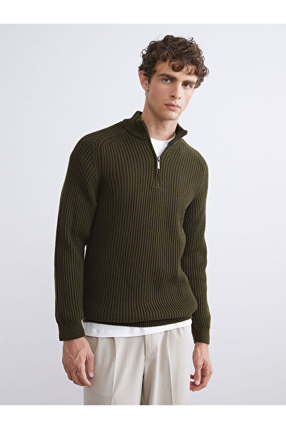 LC Waikiki Lcw Vision Khaki Stand Collar Long Sleeve Men's Knitwear Sweater