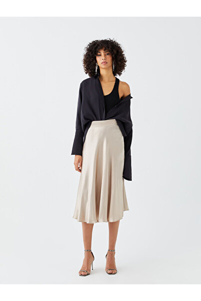 LC Waikiki Zippered Waist Plain A-line Satin Women's Skirt