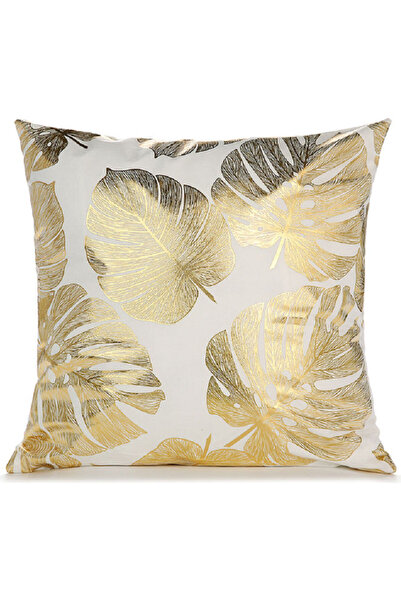 HALAMODO طقم غطاء وسادة ذهبي وأبيض 45×45 سم