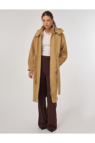 Kayra Hooded Kaşe Kaban Bitter Brown