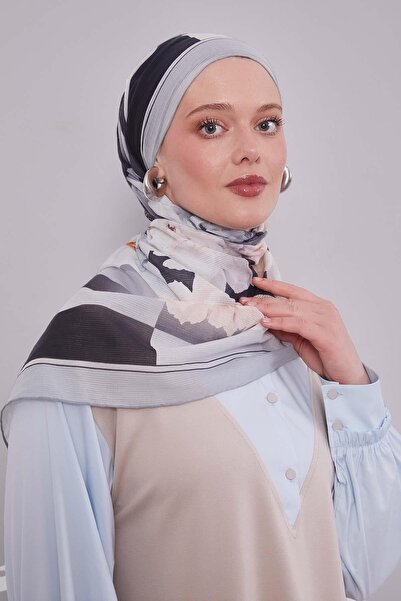 Levidor Βαμβακερό κασκόλ με πράσινο ριγέ σχέδιο λουλουδιών