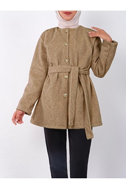 Modamorfo Buttoned Belted Fur Coat - Mink