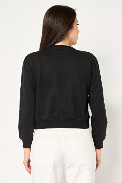 Nautica Women Crew Neck Long Sleeve Brand Logo Sweatshirt, Black