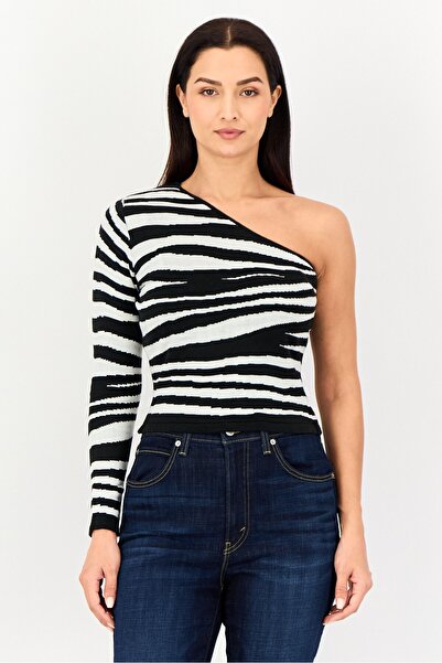 Brave Soul Women Knitted One Shoulder Sweater, Multicolor