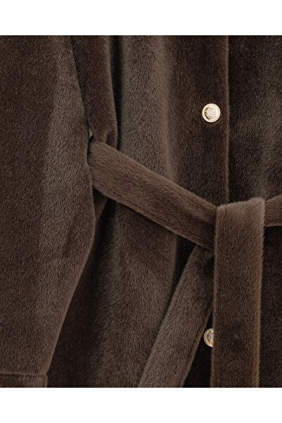 Modamorfo Buttoned Waist-Tied Fur Jacket - Earth