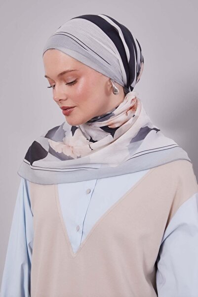 Levidor Βαμβακερό κασκόλ με πράσινο ριγέ σχέδιο λουλουδιών